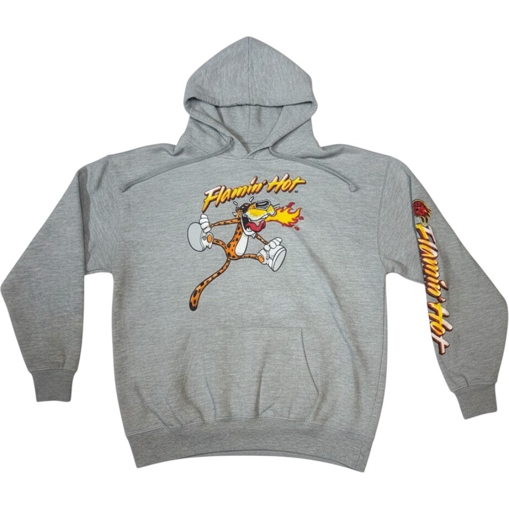 Cheetos Flamin Hot Chester Cheetah Graphic Hoodie Kids Medium Gray Pullover